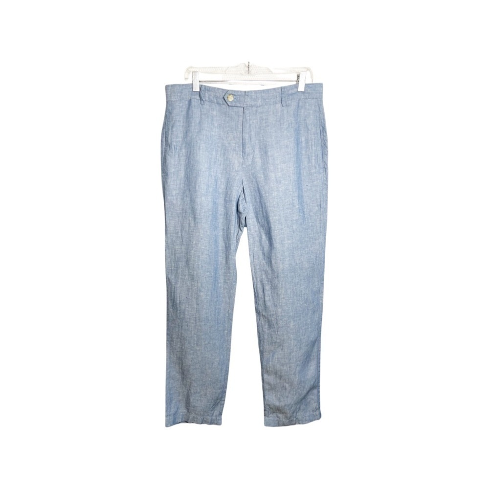 TailorBryd collection Linen Men blue pebbled Beach flat front golf pants 34/32